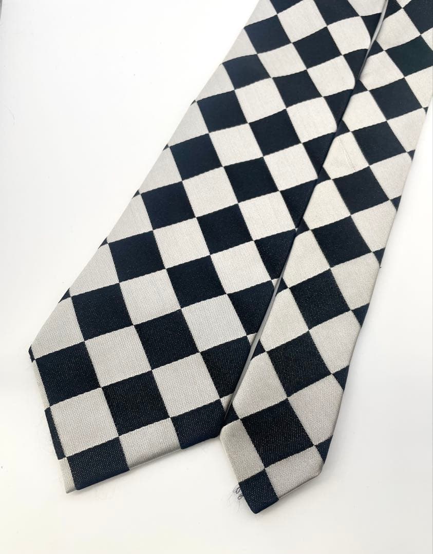 美品 コムデギャルソン ネクタイ ハイブランド ブラック シルバー チェック柄