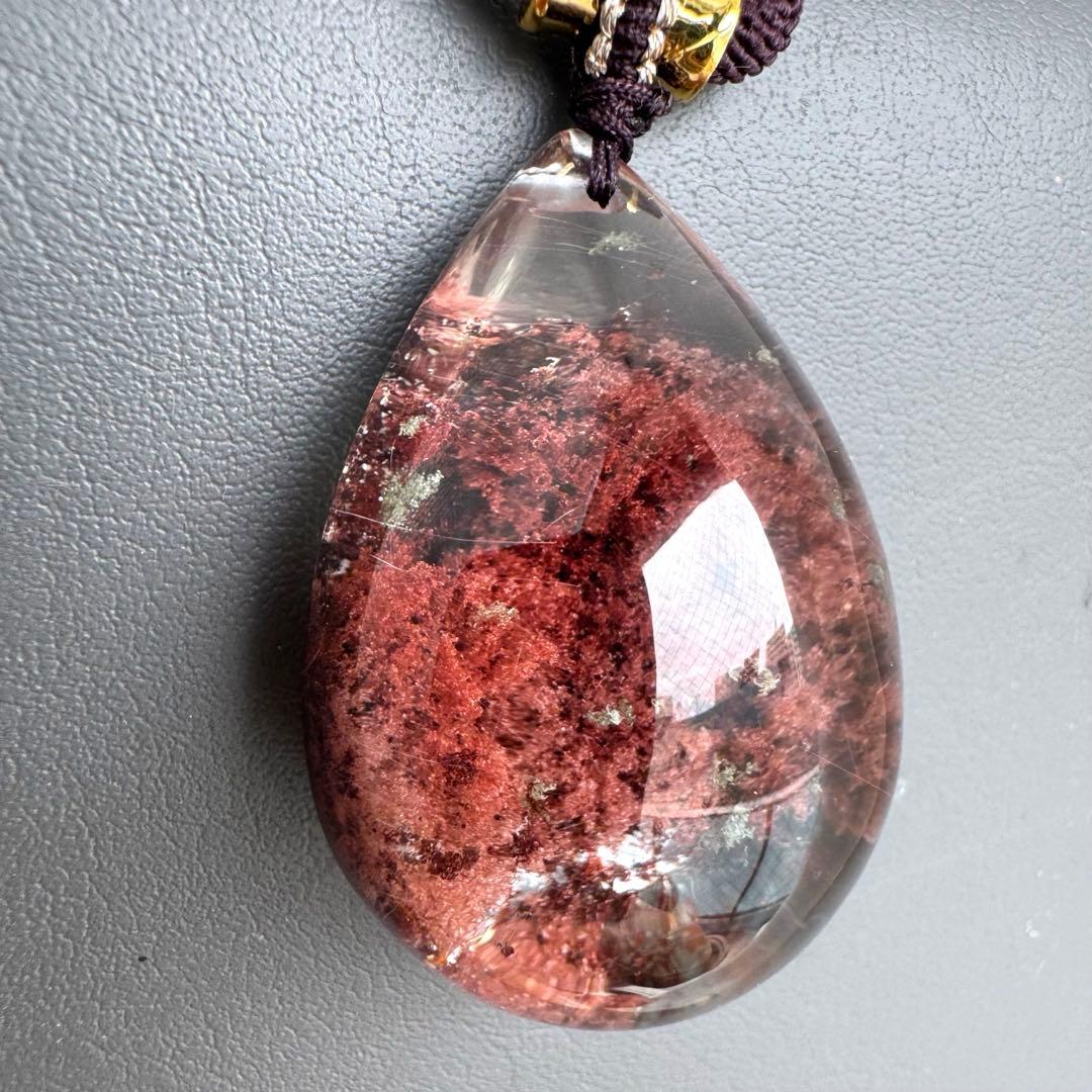 コレクション級❗️レア❗️ガーデンクォーツ 赤　ルチルクォーツ共生　天然石ネックレス