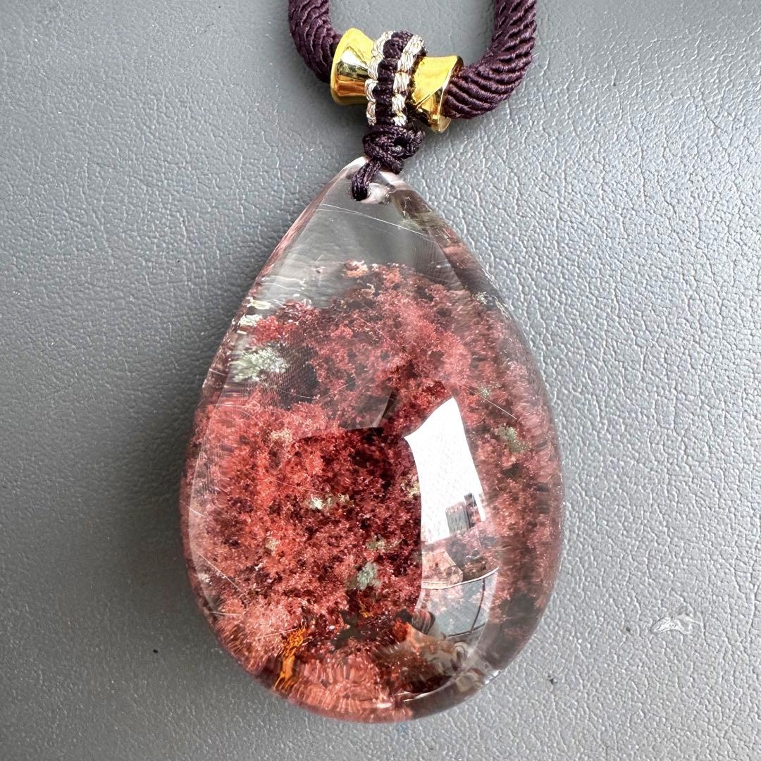 コレクション級❗️レア❗️ガーデンクォーツ 赤　ルチルクォーツ共生　天然石ネックレス