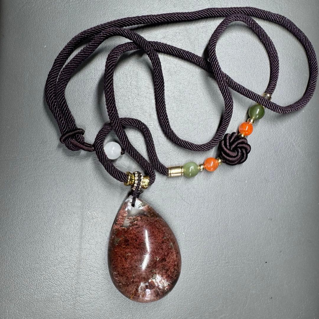 コレクション級❗️レア❗️ガーデンクォーツ 赤　ルチルクォーツ共生　天然石ネックレス