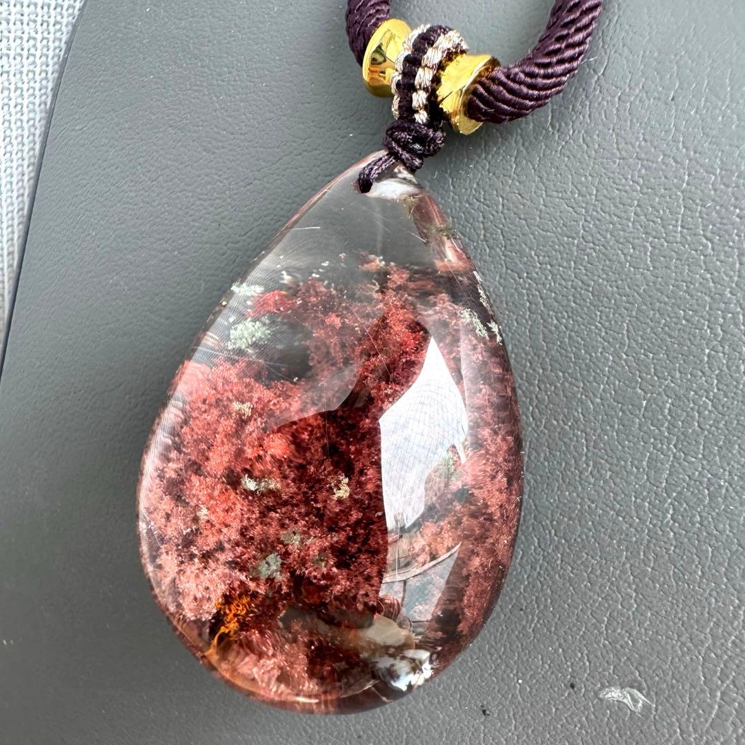 コレクション級❗️レア❗️ガーデンクォーツ 赤　ルチルクォーツ共生　天然石ネックレス