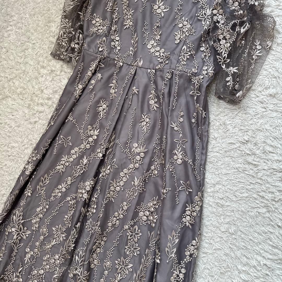 美品 niana 刺繍レース バックリボン パーティードレス 二次会 LL