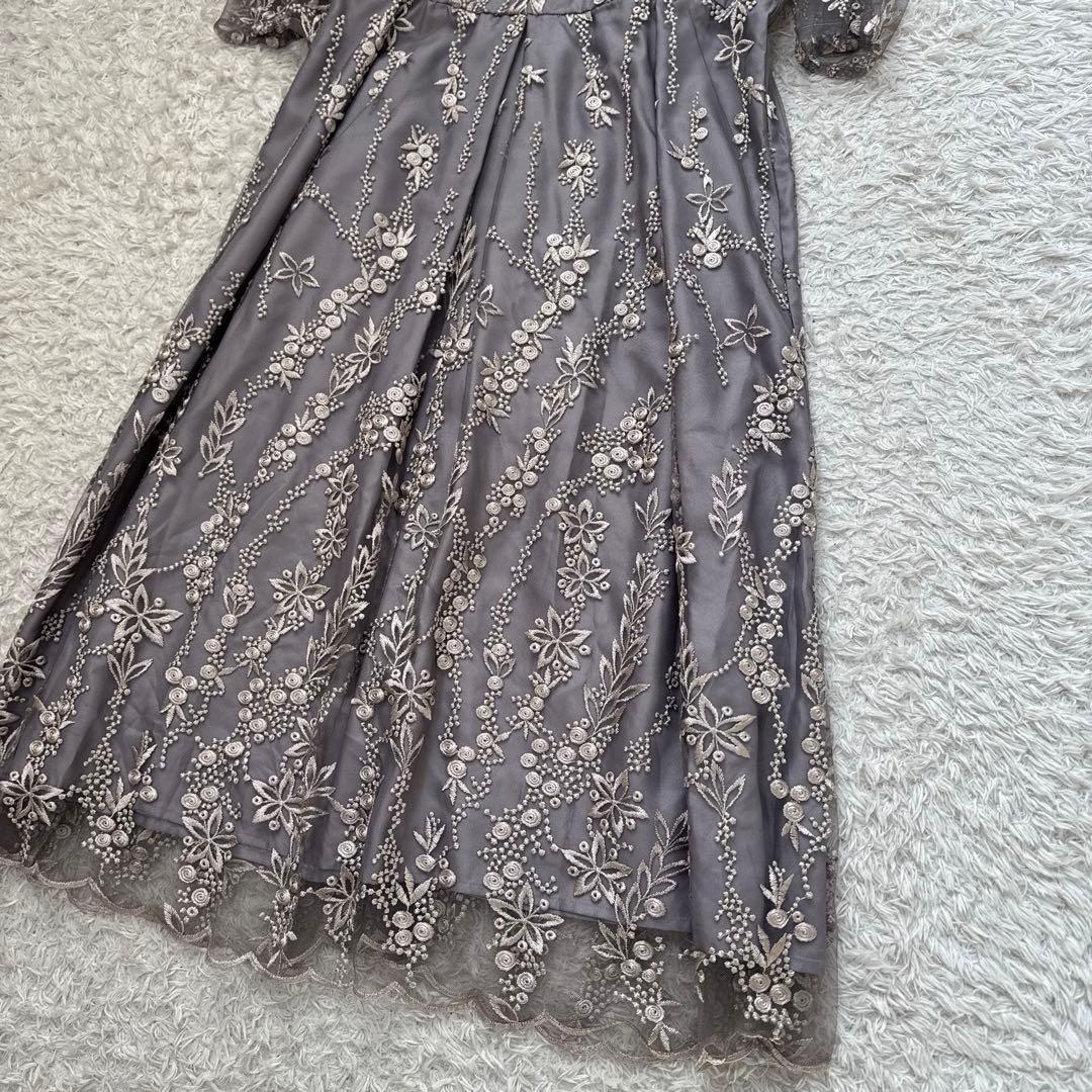 美品 niana 刺繍レース バックリボン パーティードレス 二次会 LL