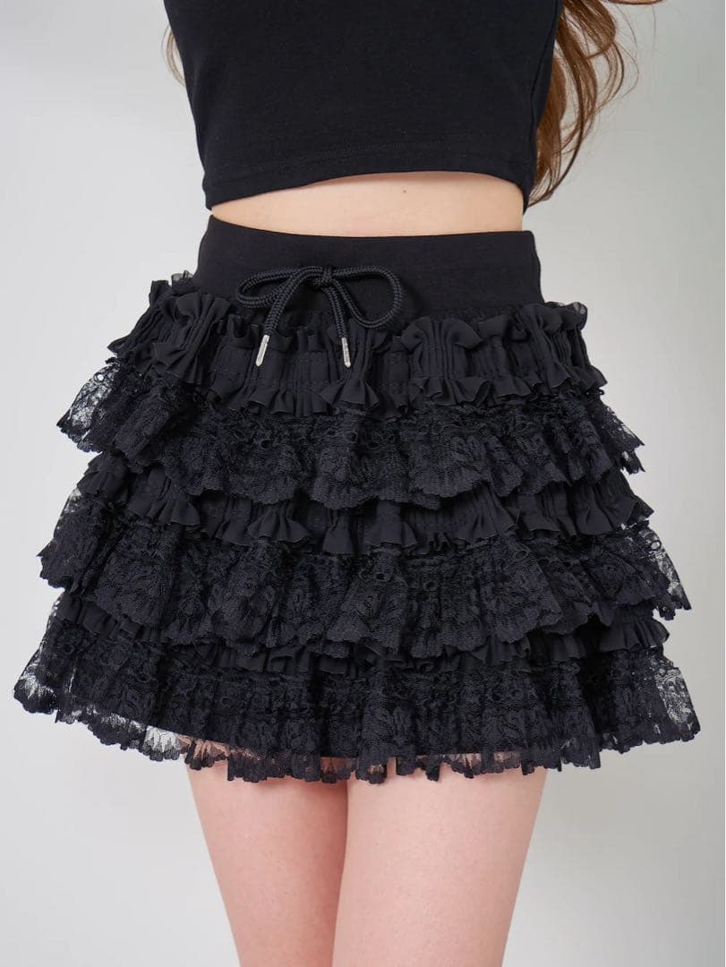 ボリュームレースフレアミニスカート