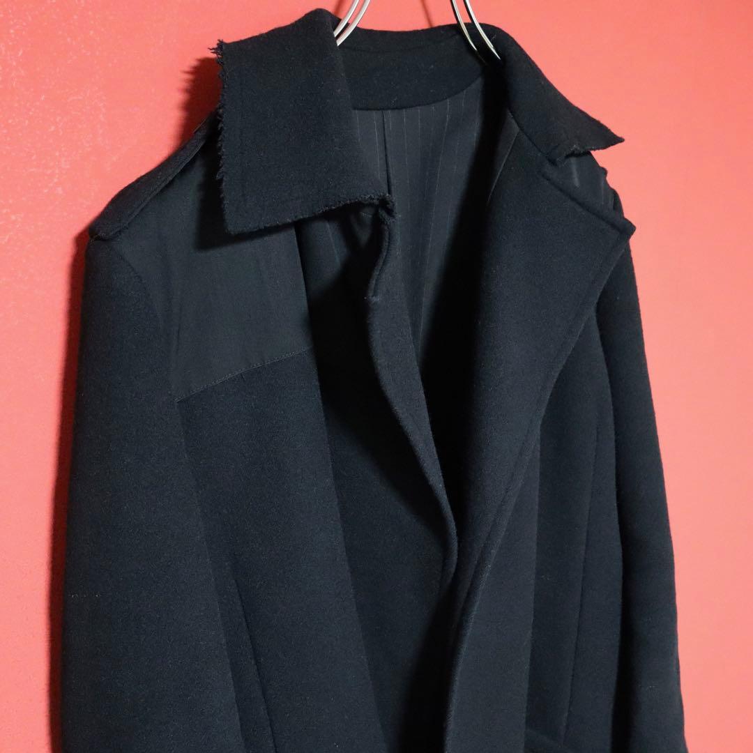 【モード】Y's ヨウジヤマモト ナイロン切替 ベルト ほつれ加工 ロングコート