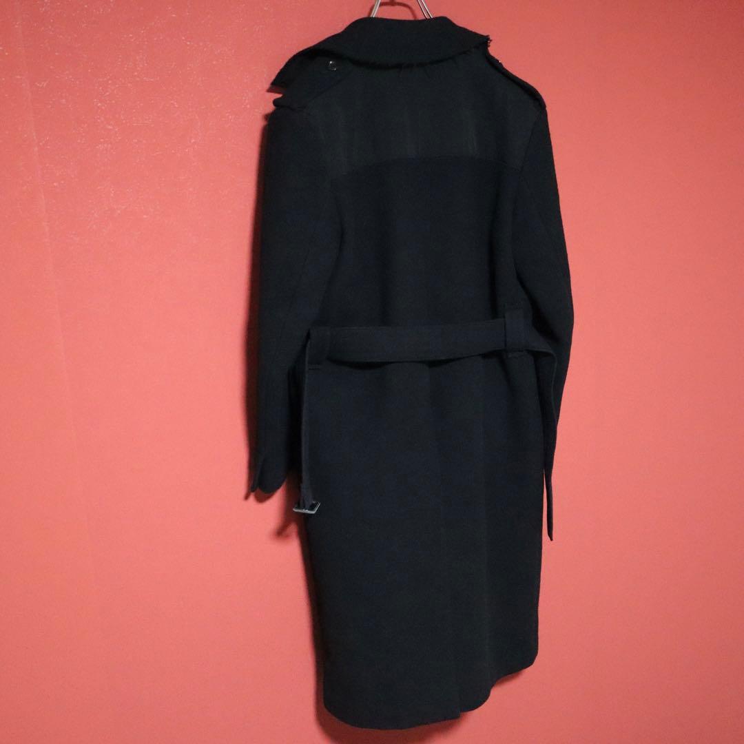 【モード】Y's ヨウジヤマモト ナイロン切替 ベルト ほつれ加工 ロングコート