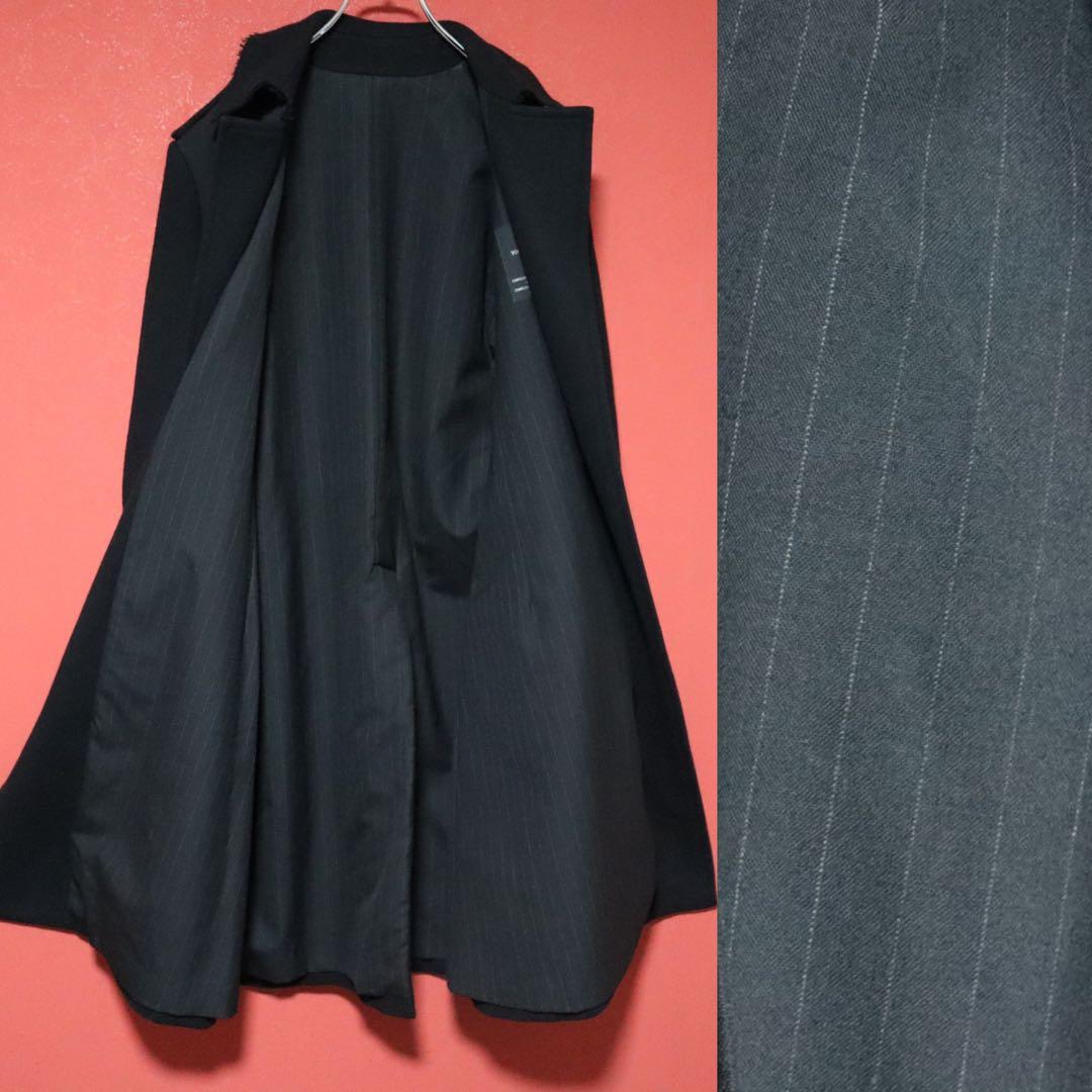 【モード】Y's ヨウジヤマモト ナイロン切替 ベルト ほつれ加工 ロングコート