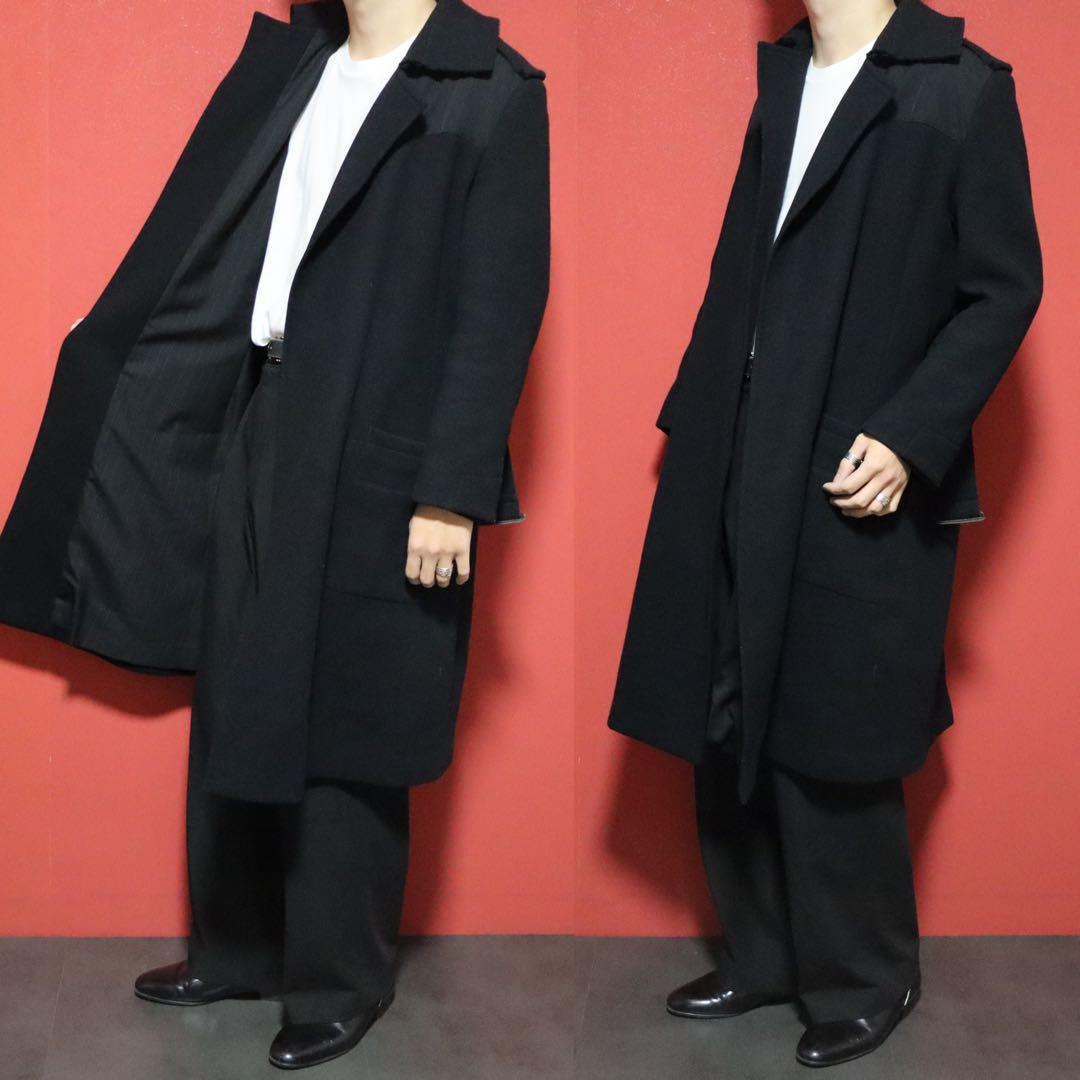 【モード】Y's ヨウジヤマモト ナイロン切替 ベルト ほつれ加工 ロングコート