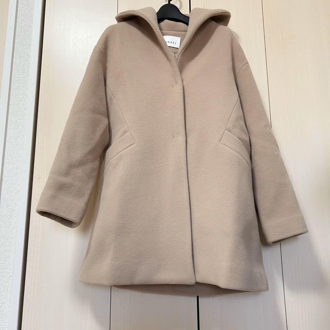 20AW♡ANAYI アナイ ダブルビーバーフードコート 38 キャメル