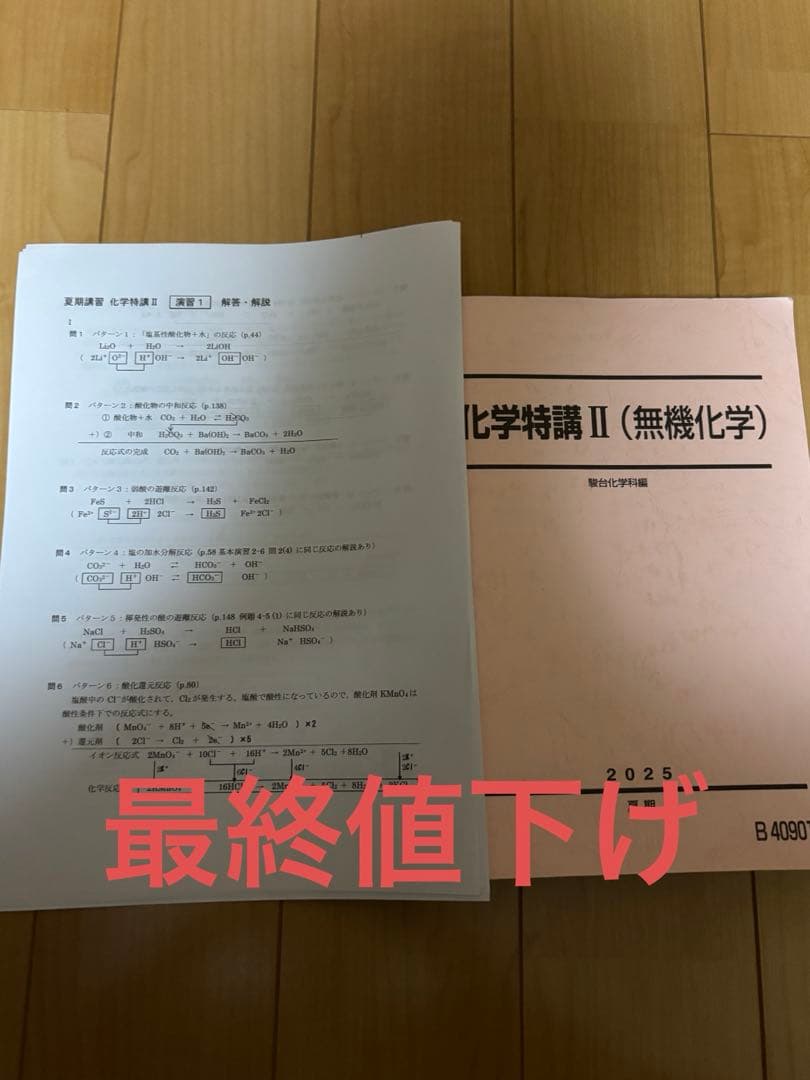 駿台　化学特講Ⅱ（無機化学） 2025 景安先生の解説プリント付き