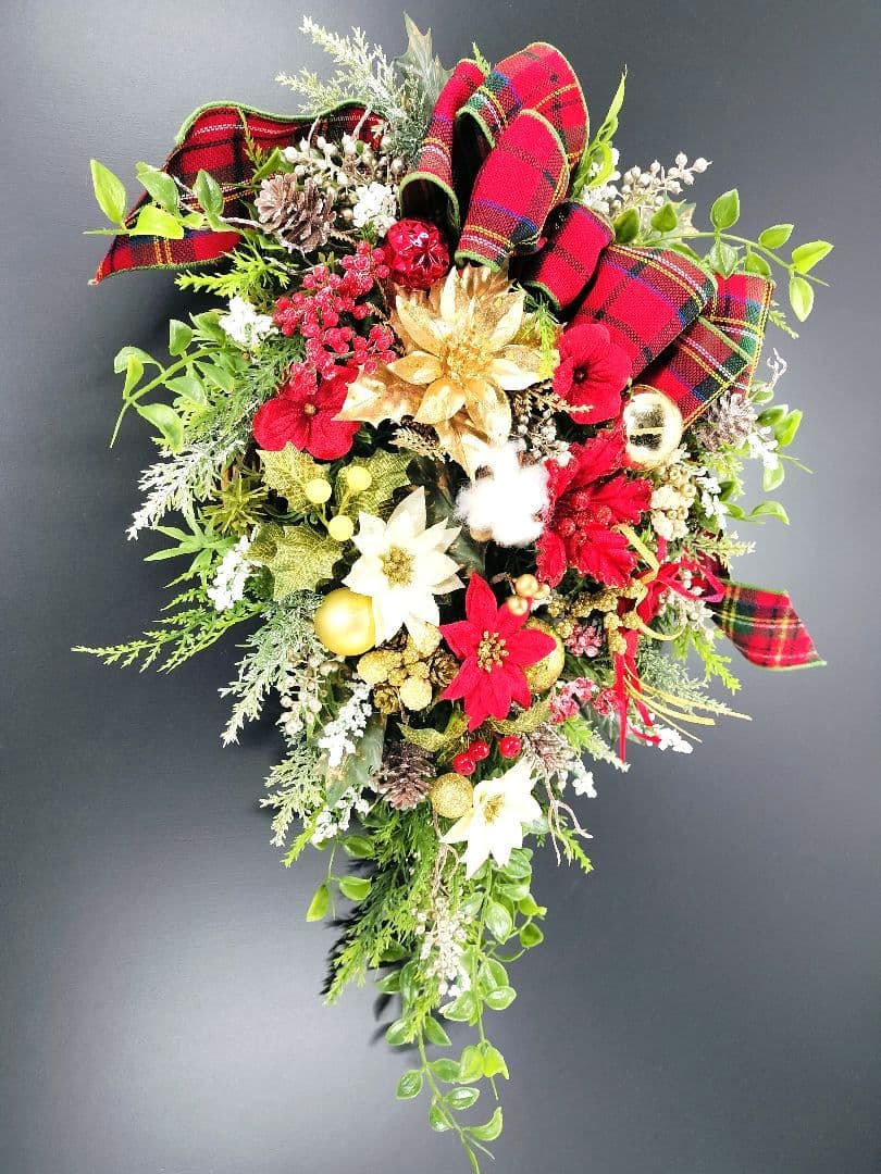 商品名【聖鈴】ゆきこ❤ポインセチアのクリスマスリース* 冬リース