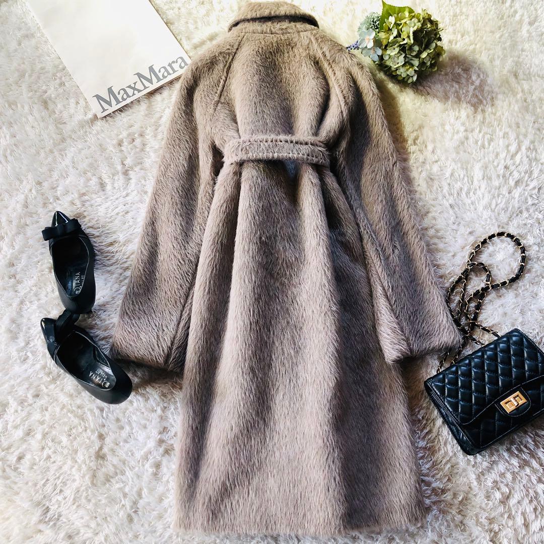 42大きめ✨希少色 極美品マックスマーラ ベルテッドコート アルパカ グレージュ