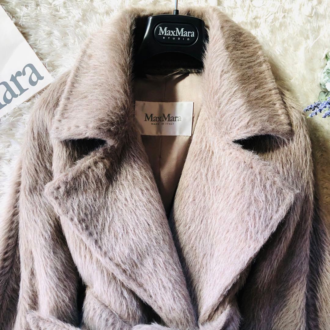 42大きめ✨希少色 極美品マックスマーラ ベルテッドコート アルパカ グレージュ