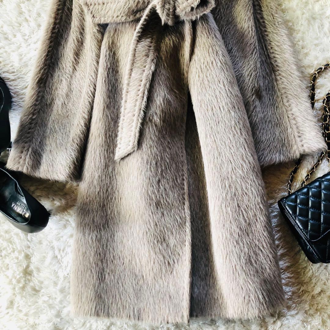 42大きめ✨希少色 極美品マックスマーラ ベルテッドコート アルパカ グレージュ