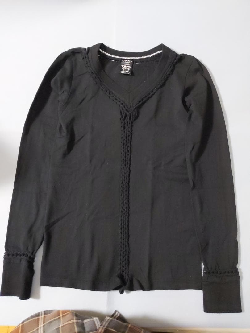 NUMBER (N)INE 編み込みVネック長袖Tシャツ トップス黒size０