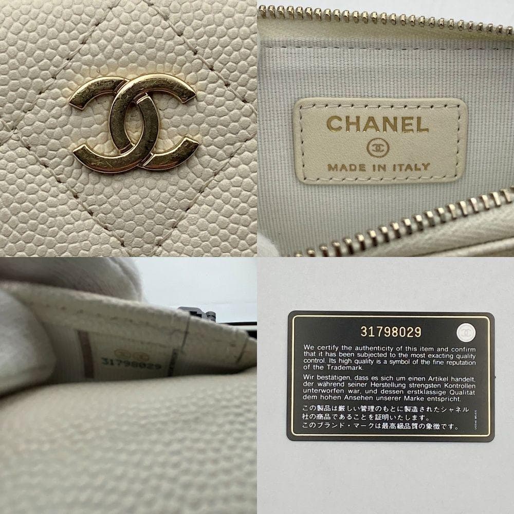 シャネル クラシック ジップケースス マトラッセ キャビアスキン ホワイト
