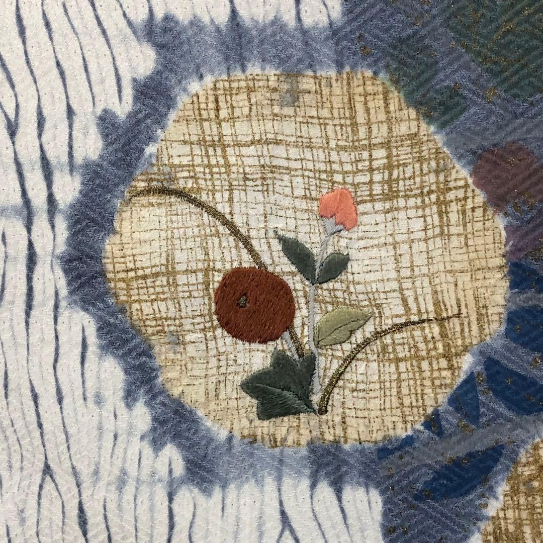 付下げ 絞り 刺繍の花模様 金彩 金糸 白百合色 KK-2101