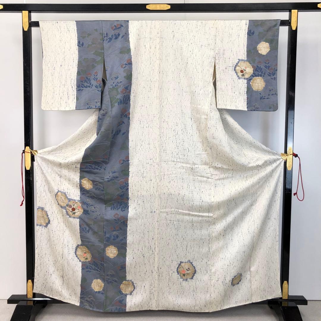 付下げ 絞り 刺繍の花模様 金彩 金糸 白百合色 KK-2101