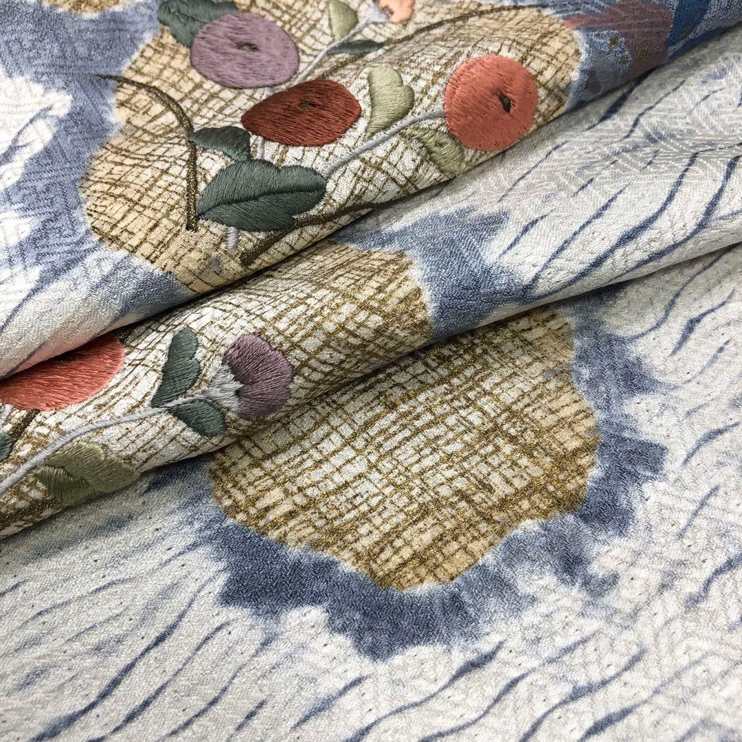 付下げ 絞り 刺繍の花模様 金彩 金糸 白百合色 KK-2101