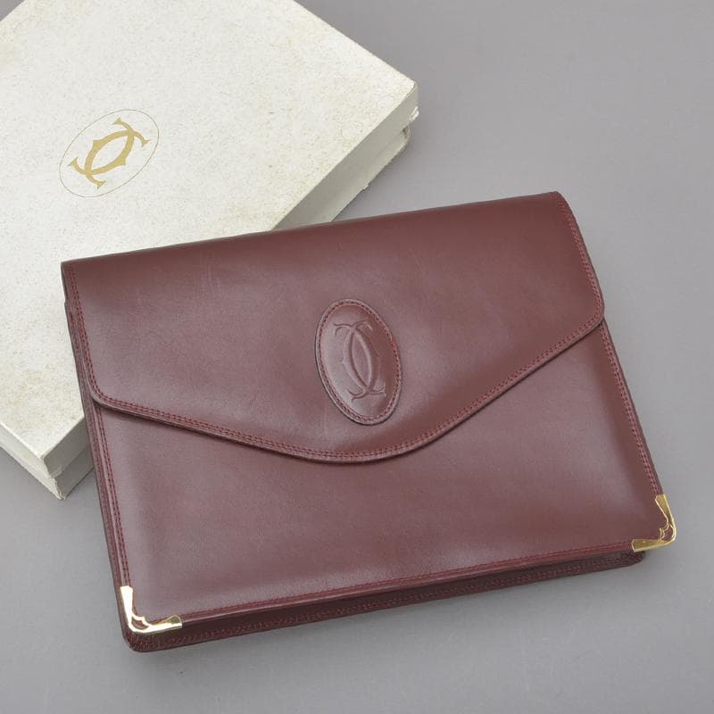 美品◇カルティエ マストライン クラッチバッグ 30 レザー ボルドー 箱付き