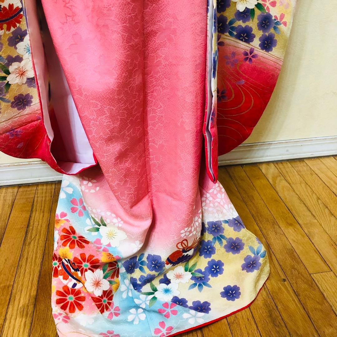 七五三7歳正絹‼️人気ピンク暈し手毬花々煌びやか際立つ⭐︎安心フルセット銘品