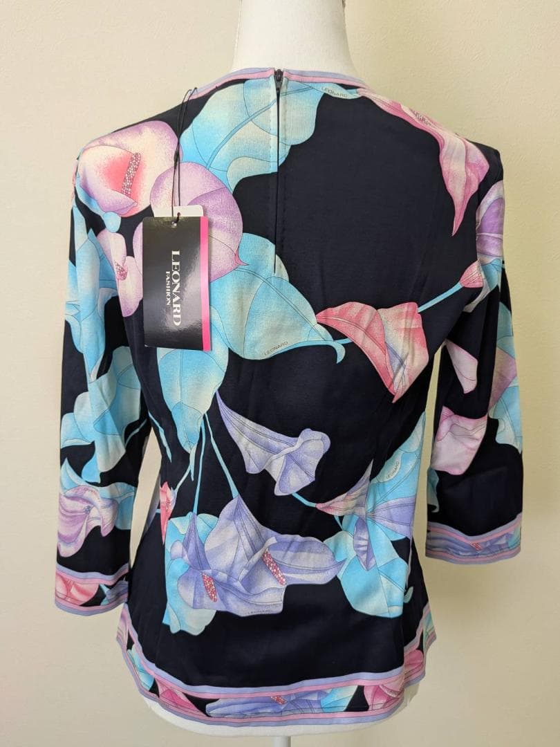 【未使用】LEONARD レオナール 紺 花柄 カットソー 40 綿 100％