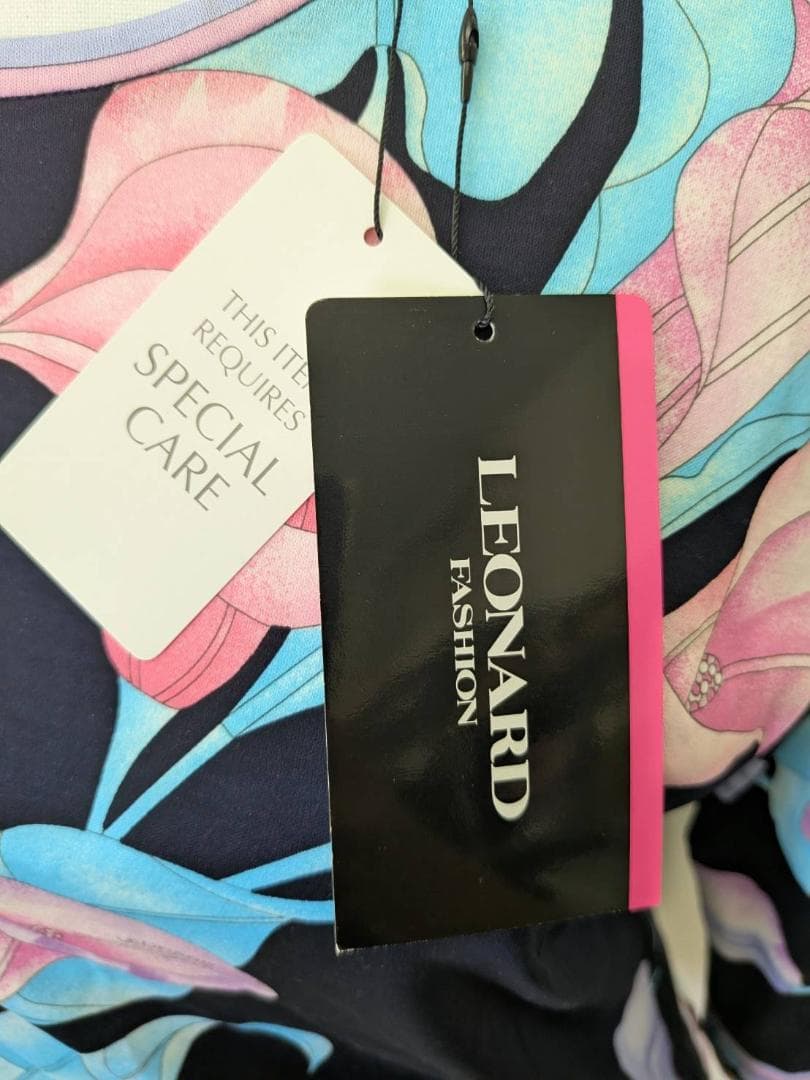 【未使用】LEONARD レオナール 紺 花柄 カットソー 40 綿 100％