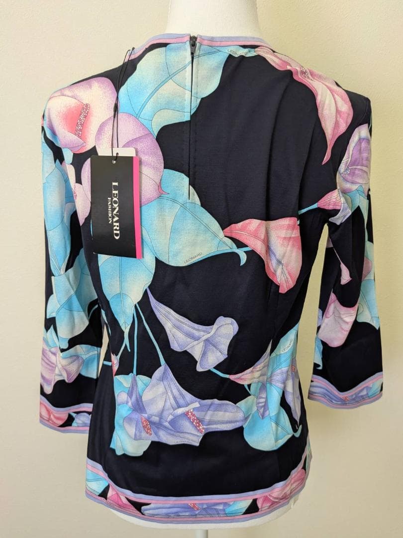 【未使用】LEONARD レオナール 紺 花柄 カットソー 40 綿 100％