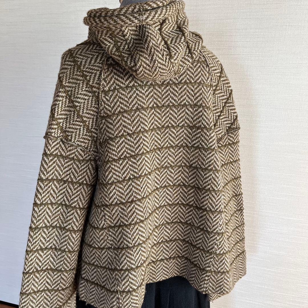 y'sヘリンボーン柄 フード付きジャケット