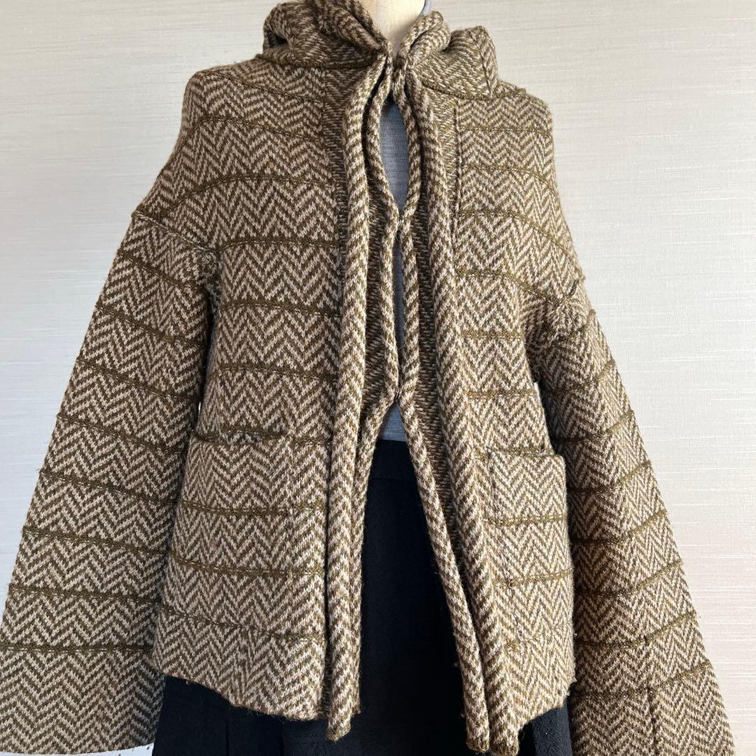y'sヘリンボーン柄 フード付きジャケット