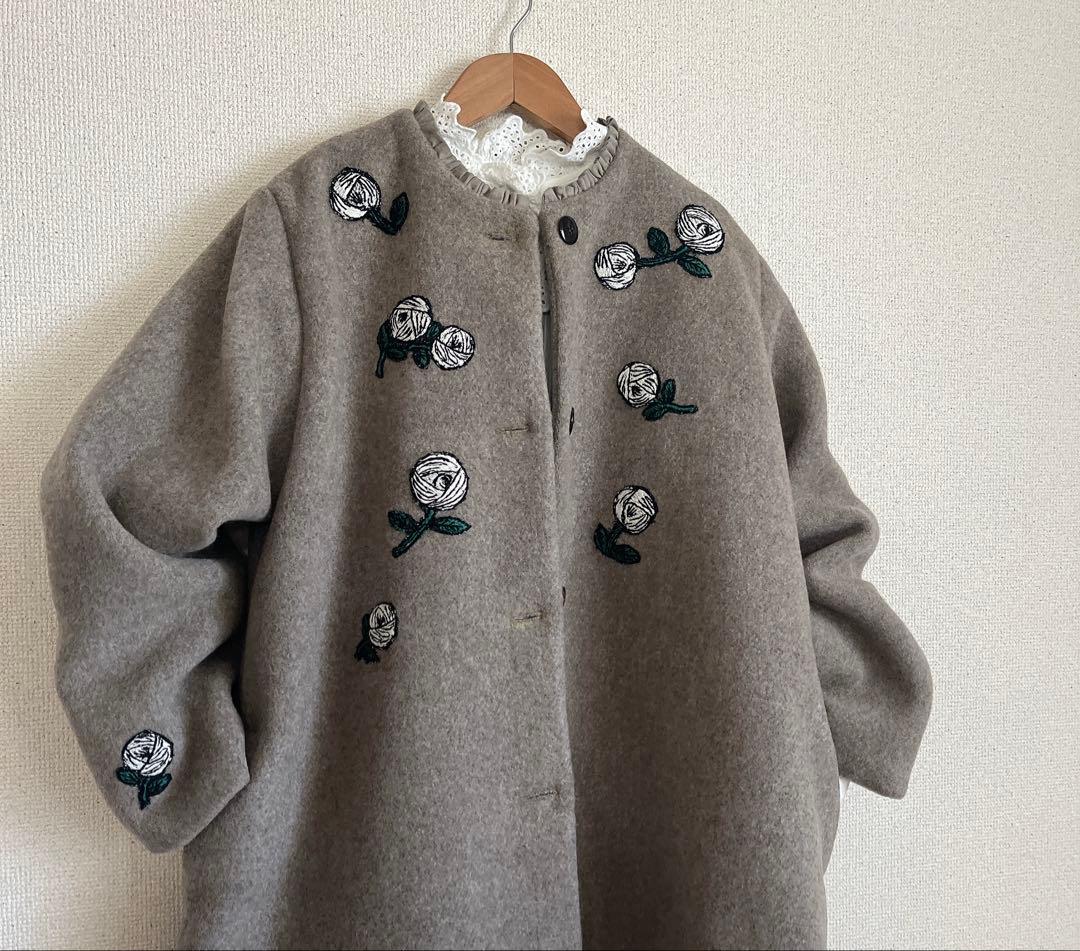 ミナペルホネン　rosy モカ　ウール　ロングコート　総裏　ハンドメイド