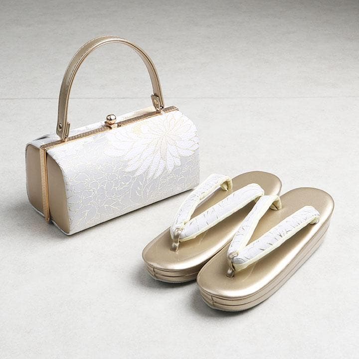【新品】草履バッグセット　フォーマル用 草花柄　草履:24cm 03032