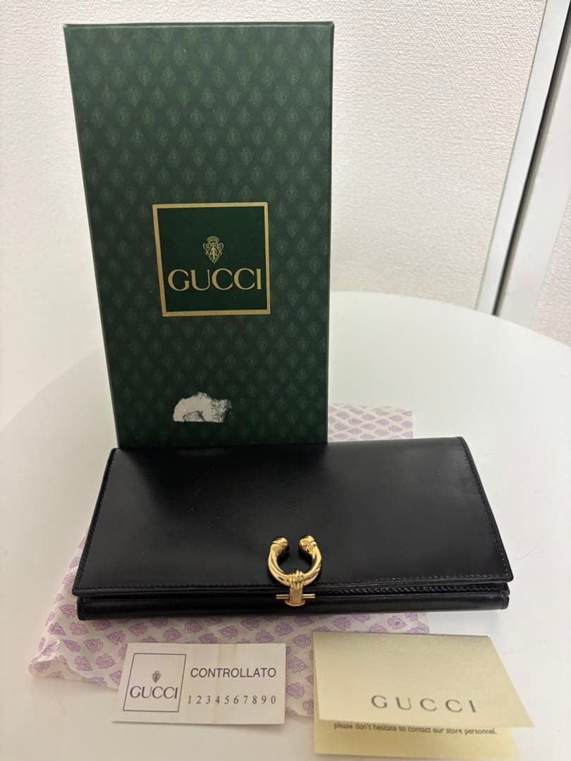 【美品レア】グッチ オールドグッチ ホースシュー 長財布 ブラック GUCCI