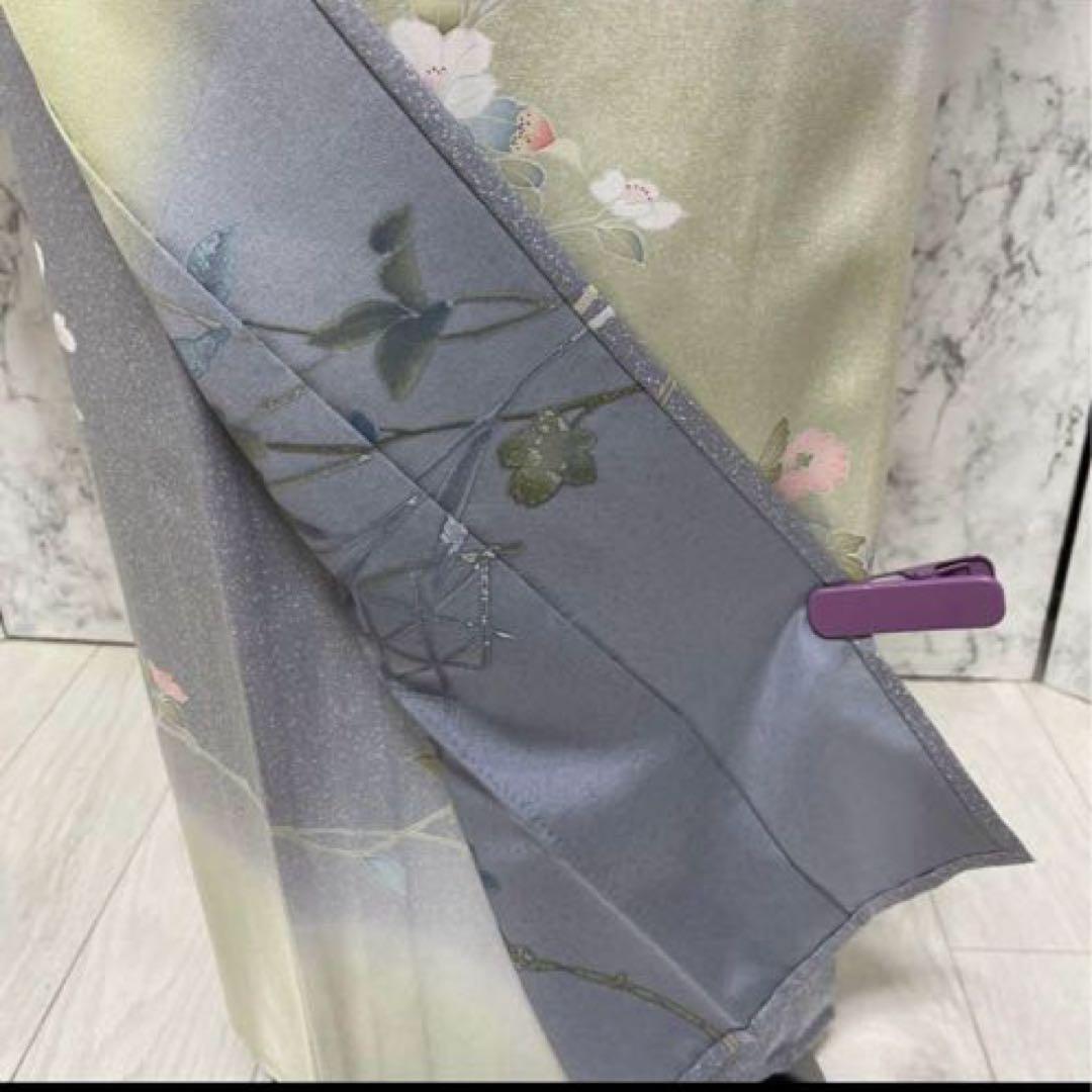 夏着物正絹 叩き染め お花柄 訪問着 一つ紋 帯セット