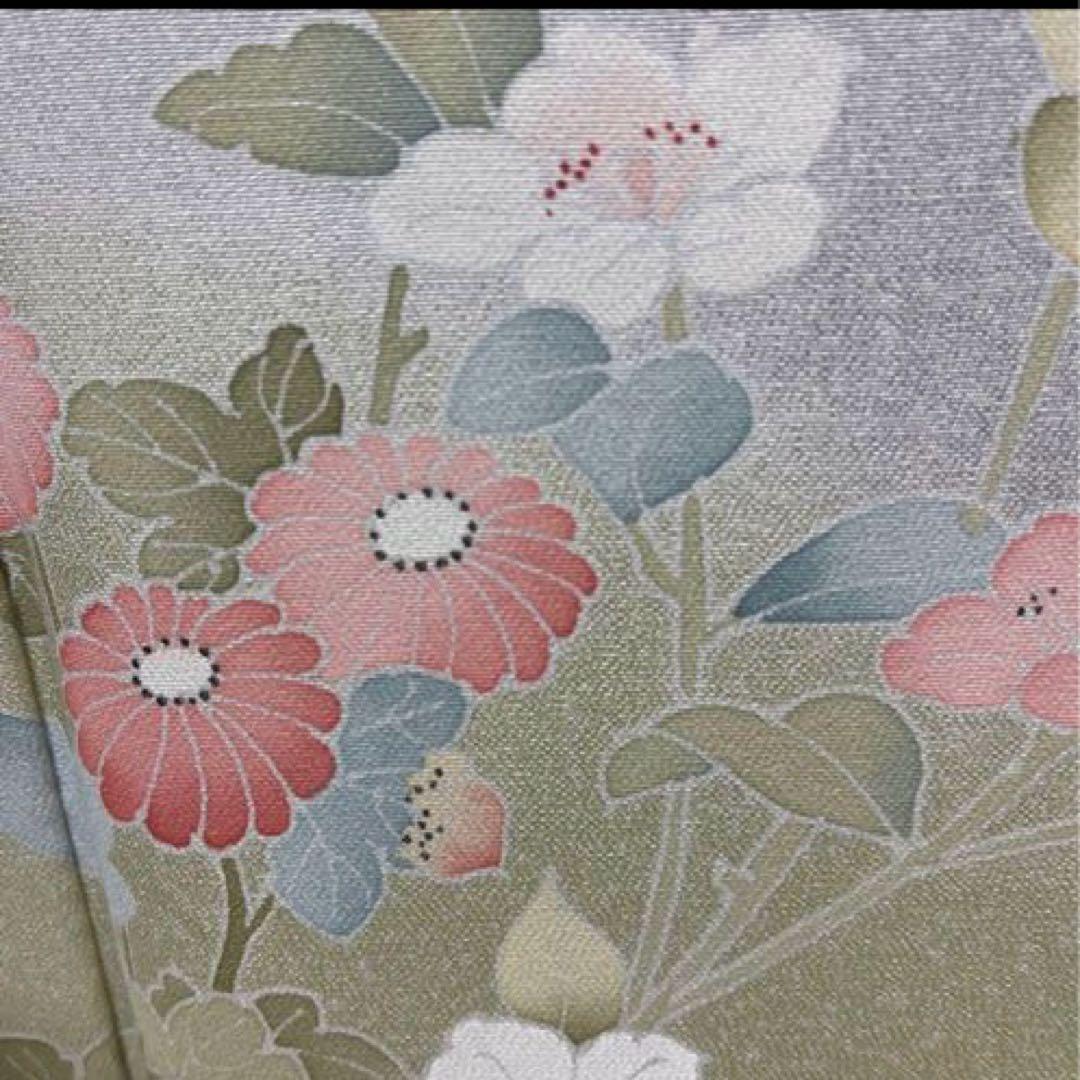 夏着物正絹 叩き染め お花柄 訪問着 一つ紋 帯セット