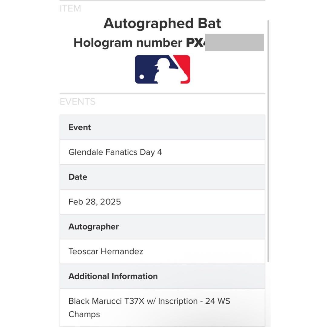 正規品！ドジャース ヘルナンデス 直筆サイン バット MLB Fanatics