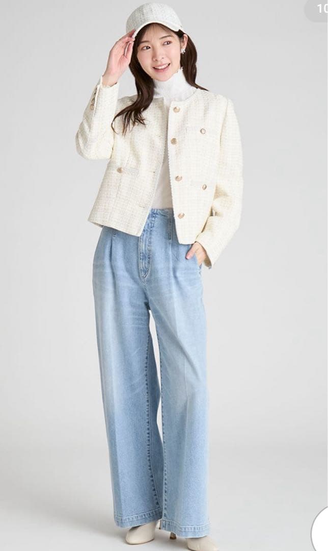 春新作ノーカラージャケット ホワイト