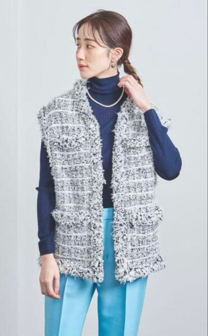 最終SALE【ユナイテッドアローズ】Vネック ミックスチェックツイードベスト