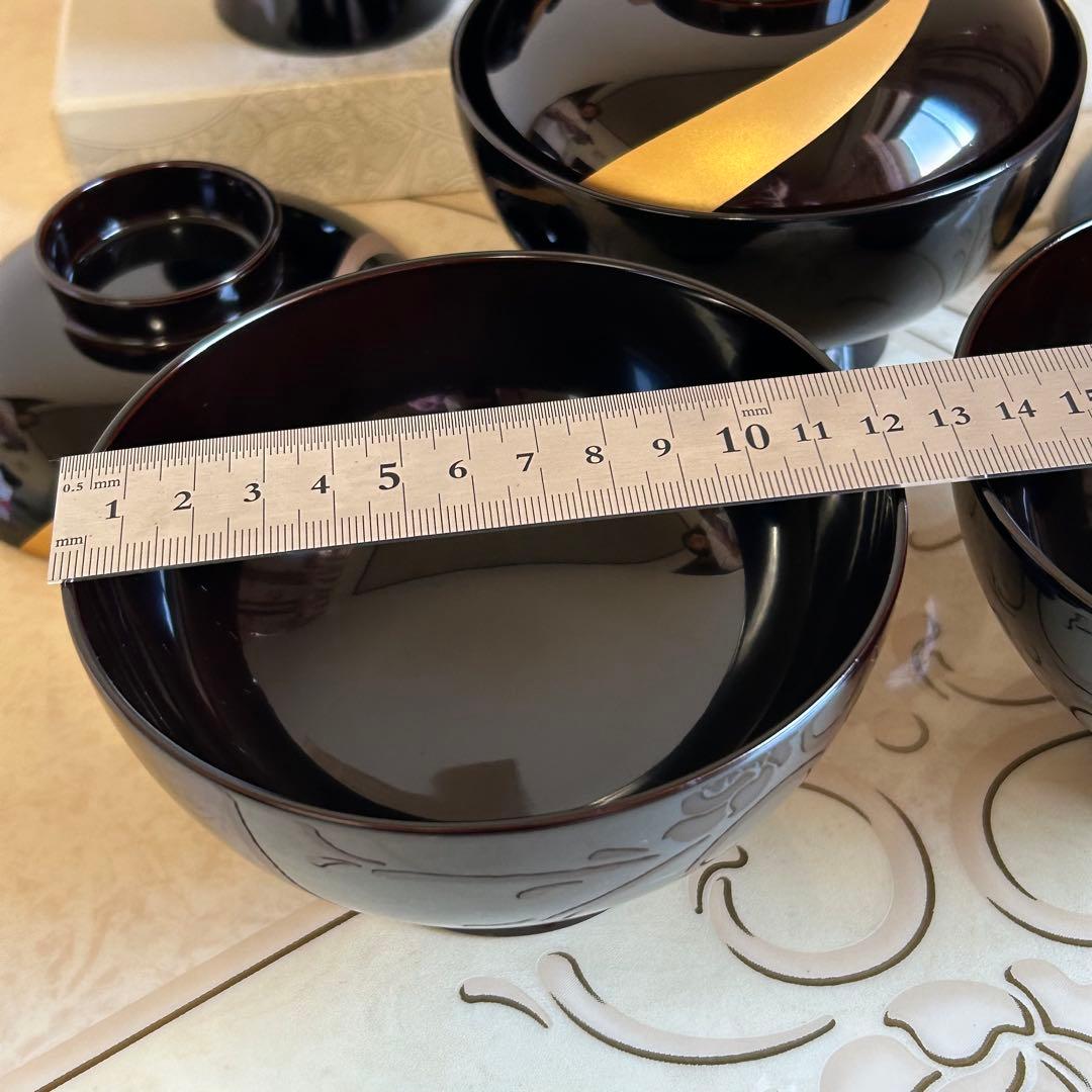 会津塗　乙造作　蓋付き御吸物椀揃　5客セット　金彩　汁椀　お吸物椀　雑煮椀　お椀