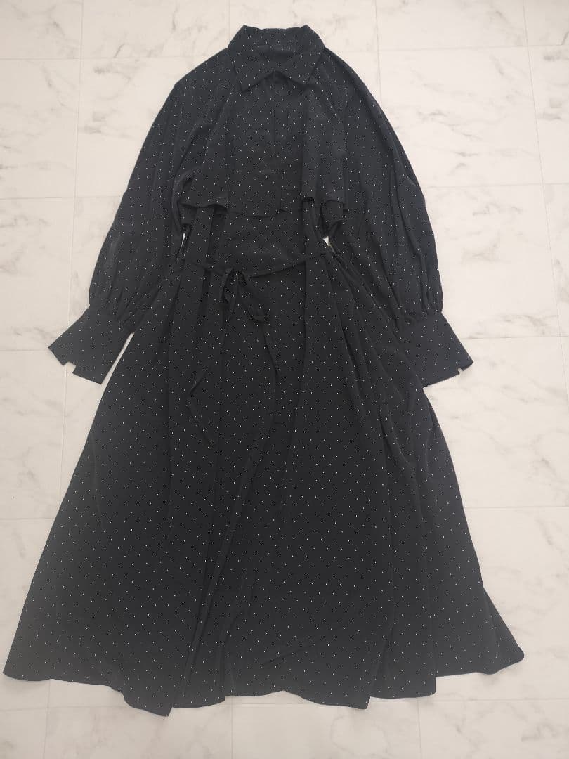 美品　IENA　ドットサッシュワンピース　ベルト付き　黒