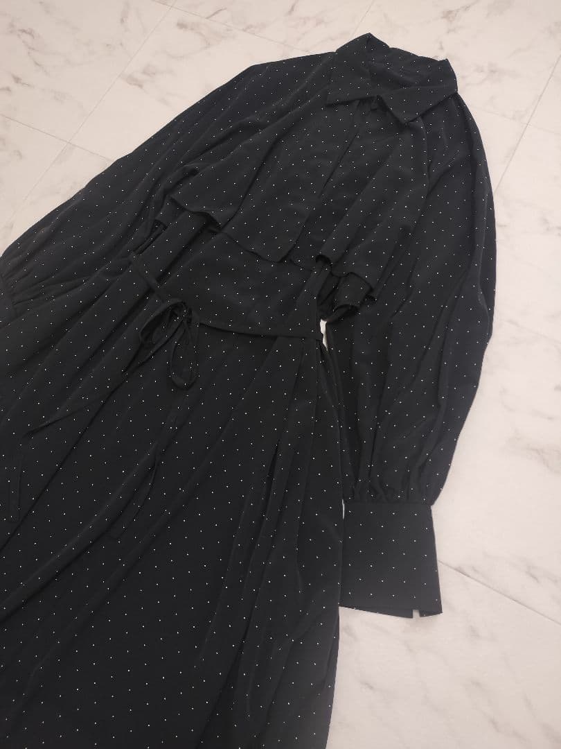 美品　IENA　ドットサッシュワンピース　ベルト付き　黒