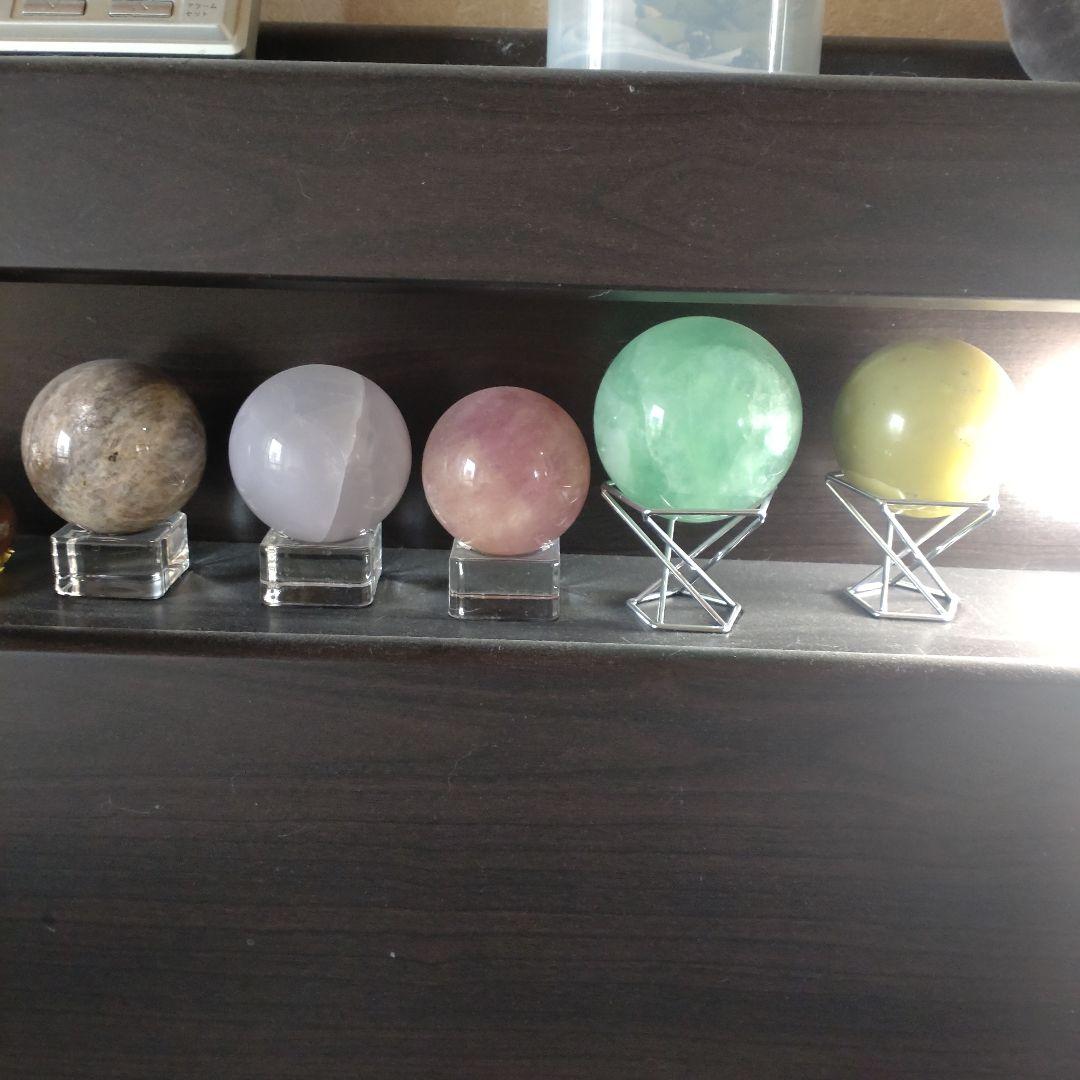 天然石 スフィア まとめ売り5点セット 鉱物 台座5個付き
