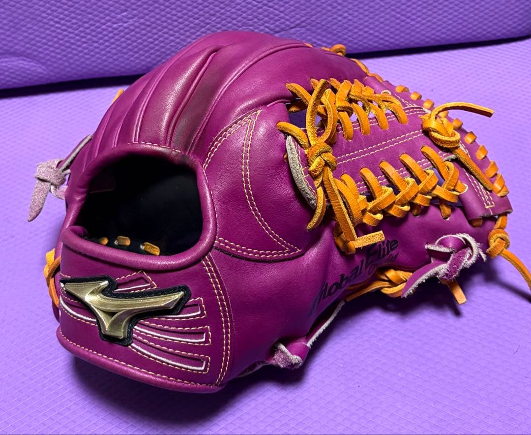 ミズノ　グローバルエリート　軟式　オーダー　グローブ　岸モデル　ラズベリー