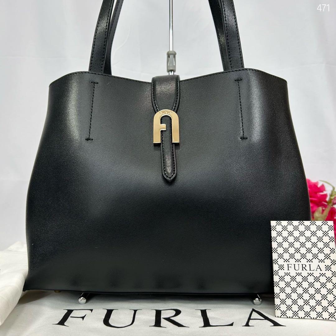 【未使用級/現行に近い/保存袋付】フルラ ソフィア トートバッグ レザー 黒