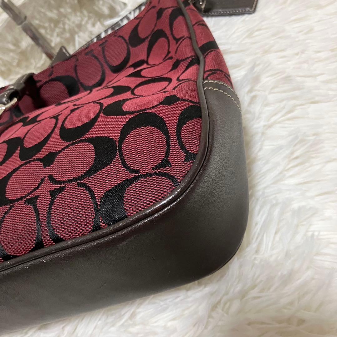COACH 6091 シグネチャー ワンショルダーバッグ 赤 キャンバス レザー