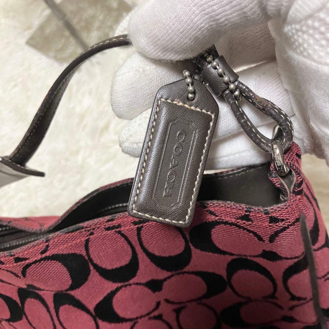 COACH 6091 シグネチャー ワンショルダーバッグ 赤 キャンバス レザー