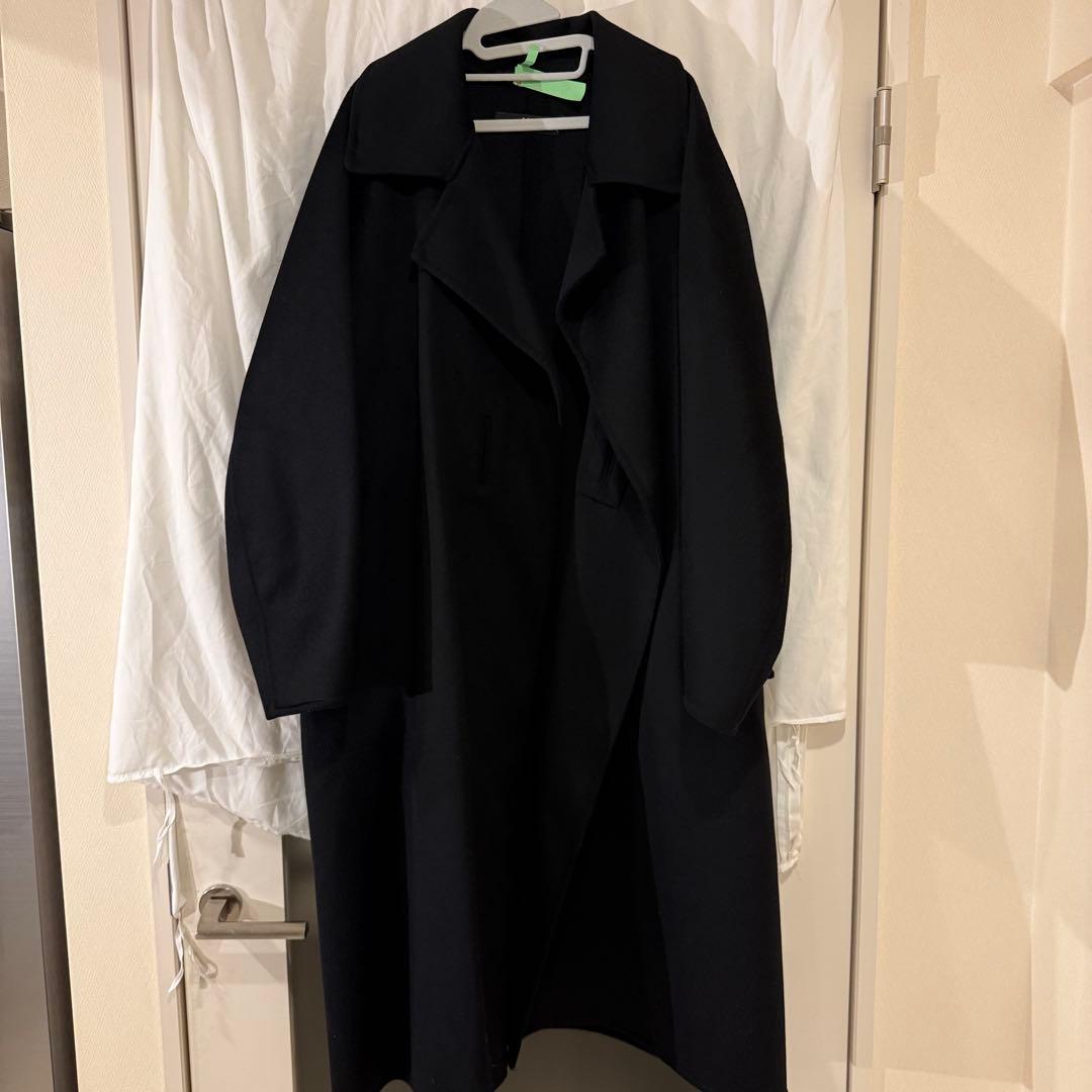 +J カシミヤブレンドノーカラーコート XXL ブラック
