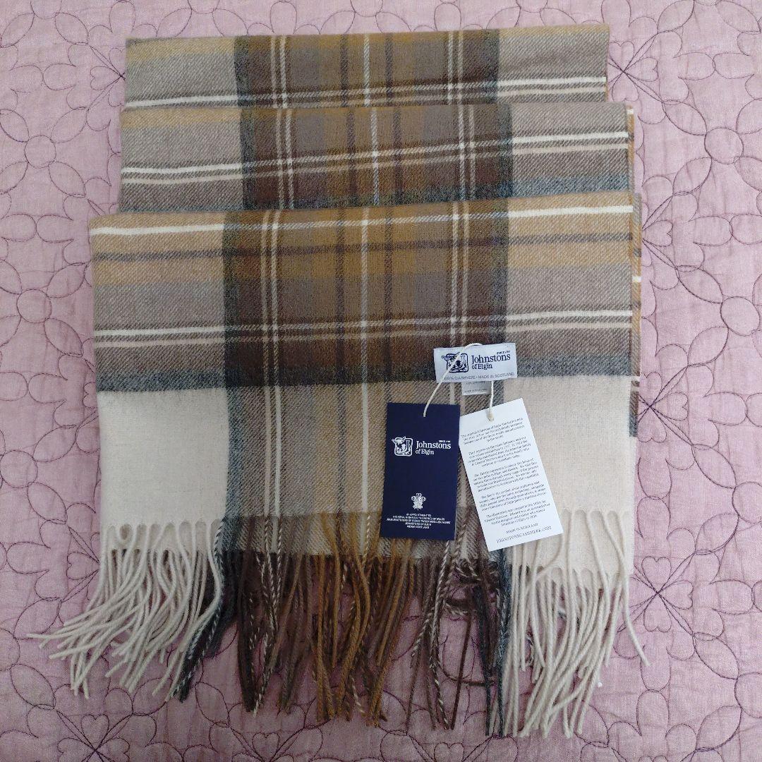 ジョンストンズ 大判カシミヤストール　ナチュラルスチュワート