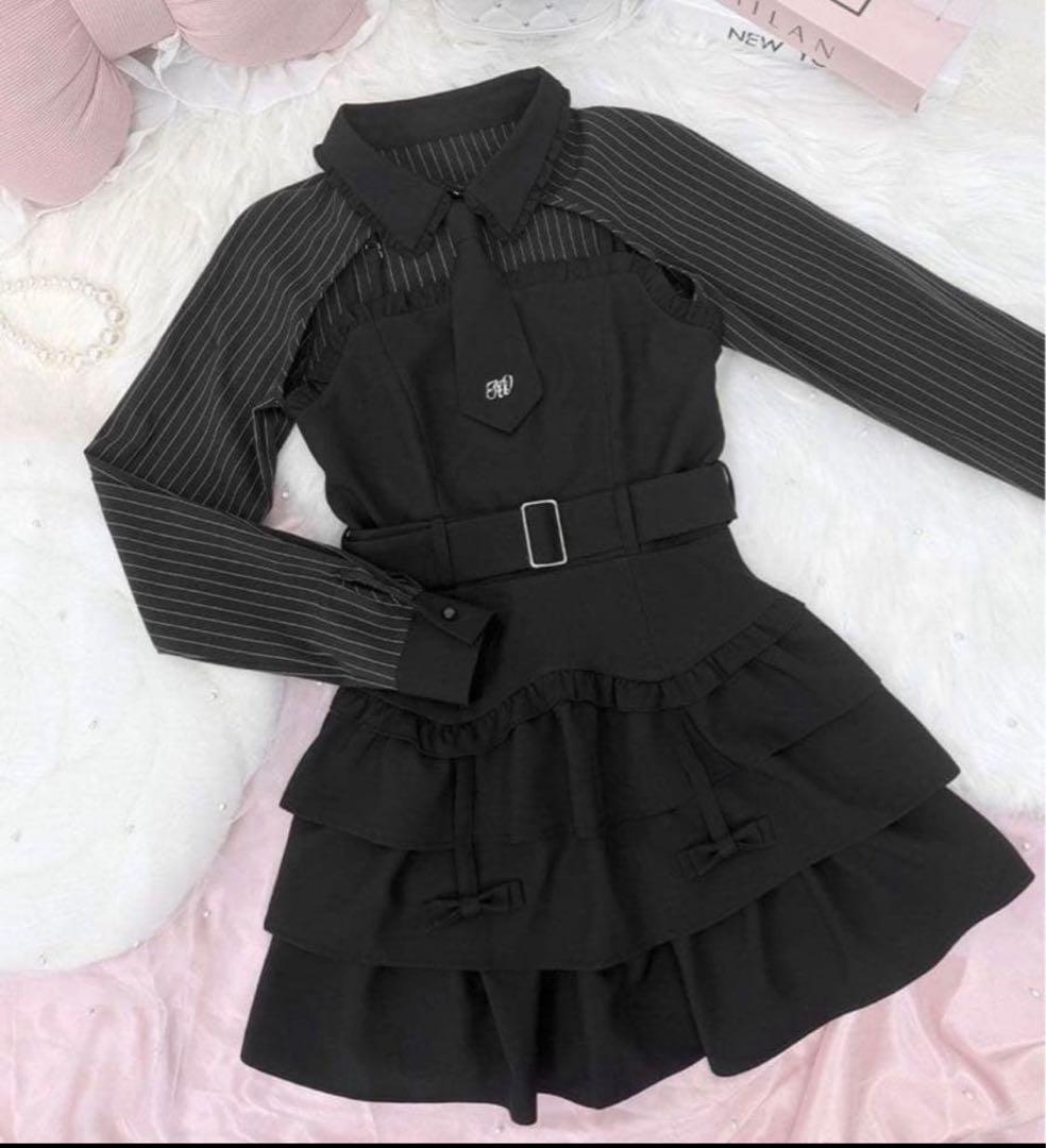 ミシェルマカロン ハニーミュウ ネクタイ付きアンサンブルフリルワンピ