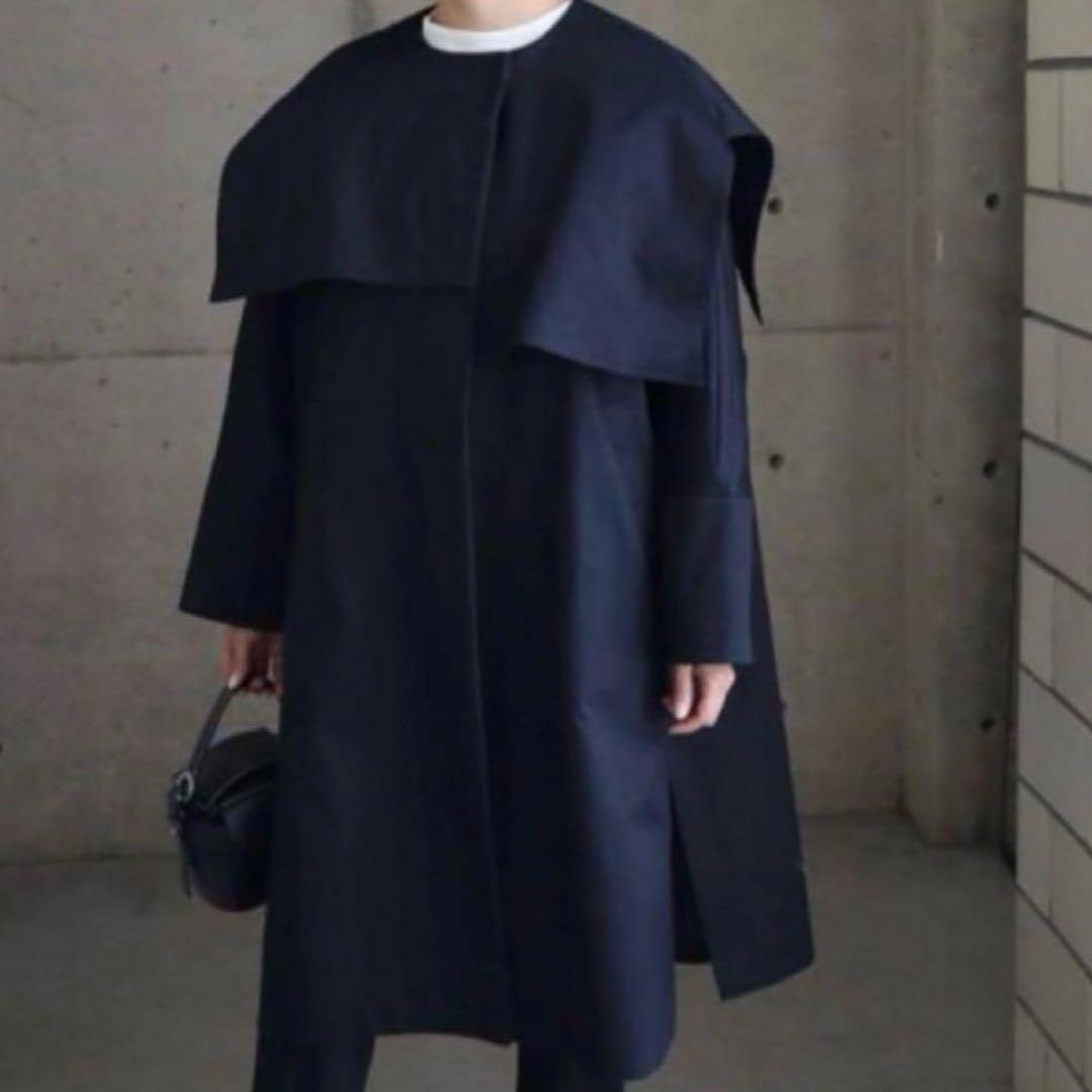 ella selectshop コットンツイルアシンメトリーコート ネイビー